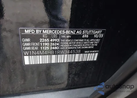 2024 Mercedes-Benz Glb 250 4Matic из США, поврежденный, VIN W1N4M4HB1RW344538